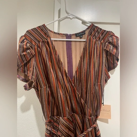 NWT Smak Parlour Striped Multicolor V-Neck Dress - Picture 2 of 5